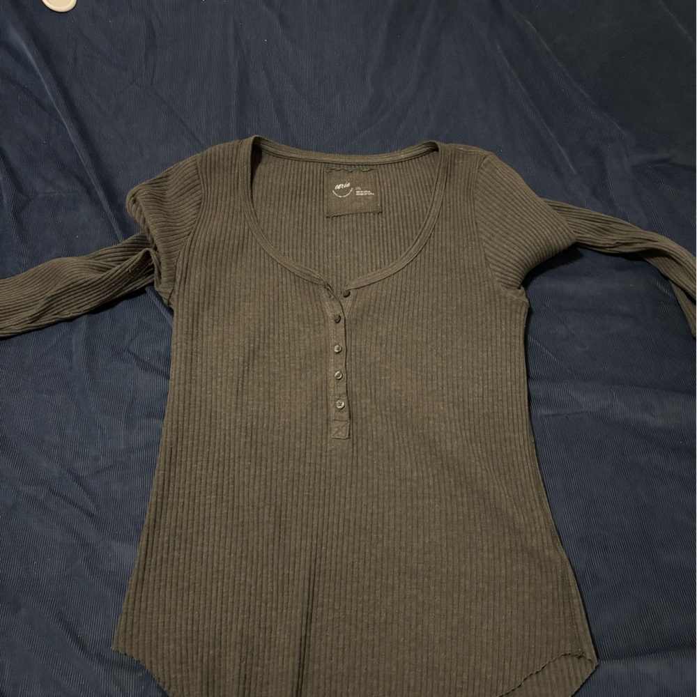 Aerie Ribbed Black Long Sleeve Top